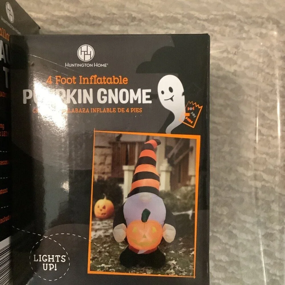 Huntington Home 7Ft. Haunted Tree & 4Ft. Inflatable Pumpkin Gnome Both Light Up_3